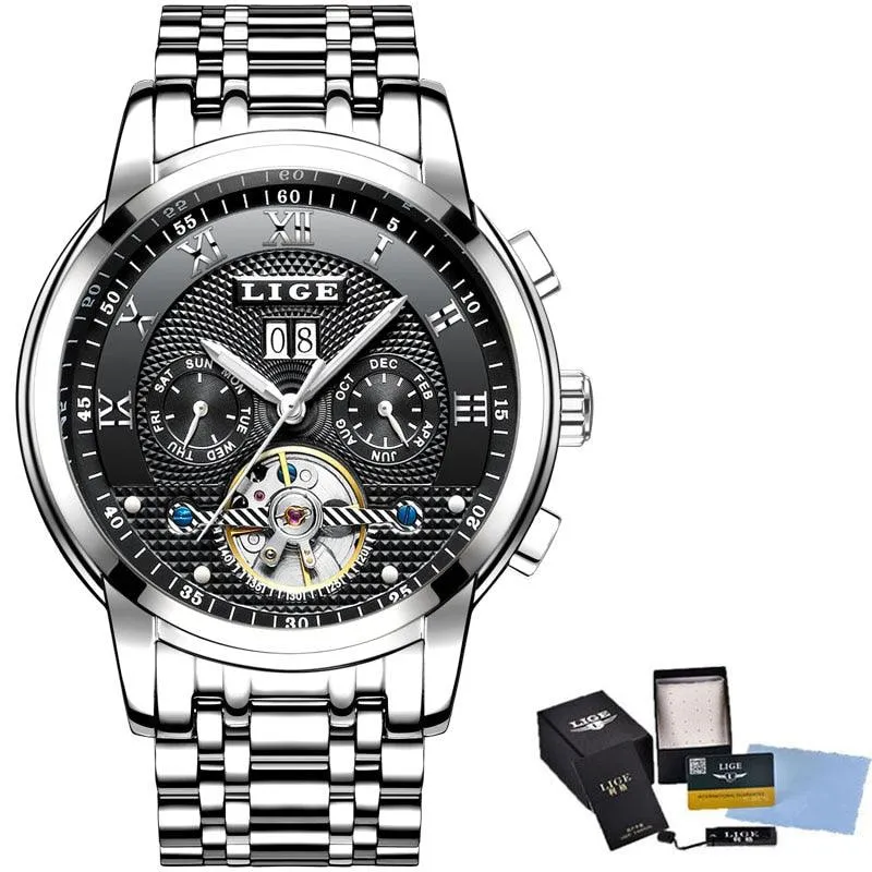 LIGE Mens Watches Fashion Top Brand Luxury Business Automatic Mechanical Watch Men Casual Waterproof Watch Relogio Masculino Box