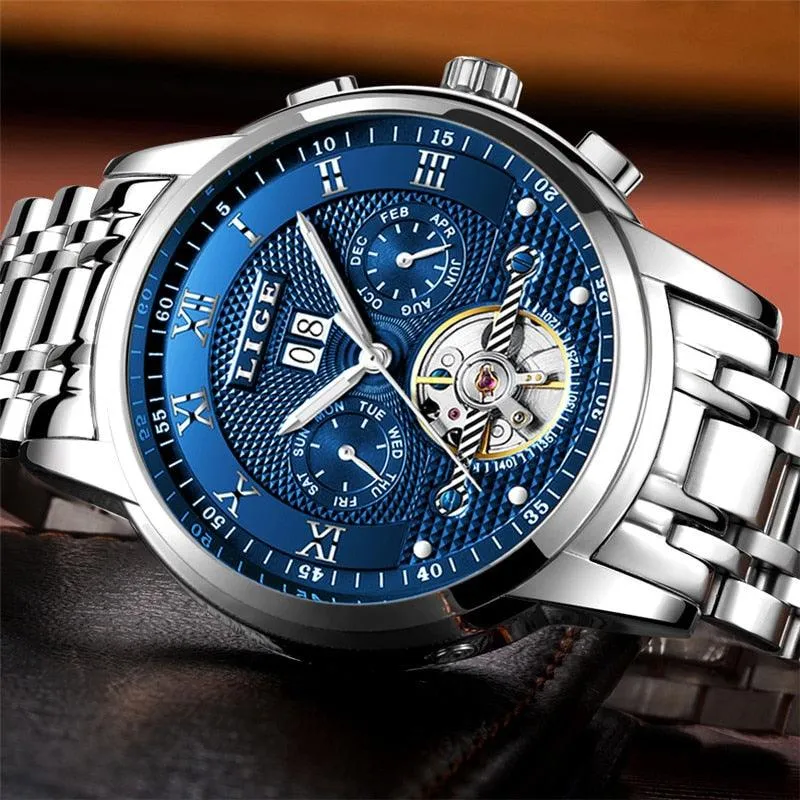 LIGE Mens Watches Fashion Top Brand Luxury Business Automatic Mechanical Watch Men Casual Waterproof Watch Relogio Masculino Box