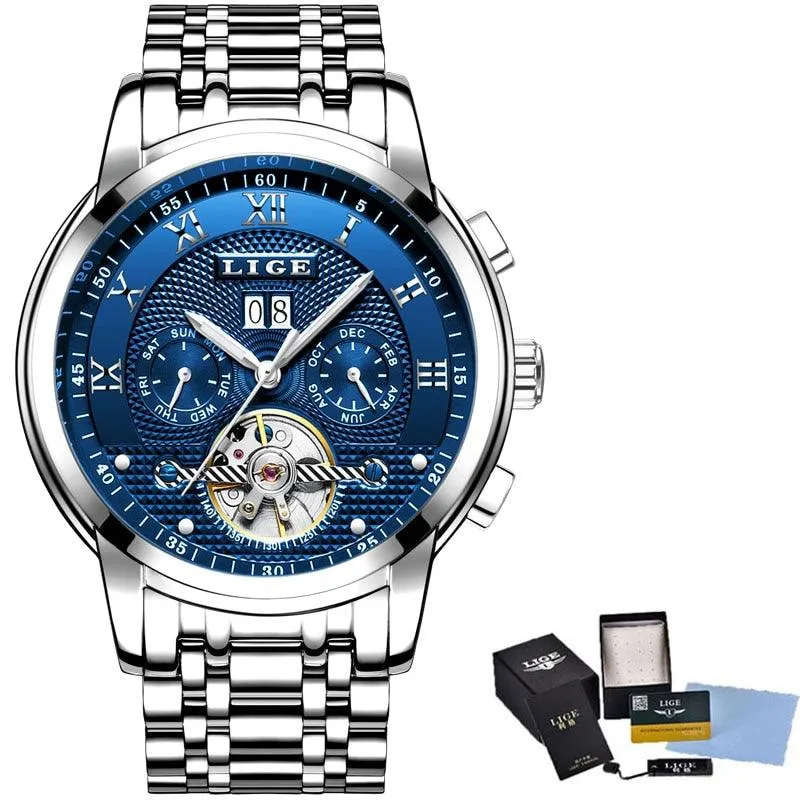 LIGE Mens Watches Fashion Top Brand Luxury Business Automatic Mechanical Watch Men Casual Waterproof Watch Relogio Masculino Box