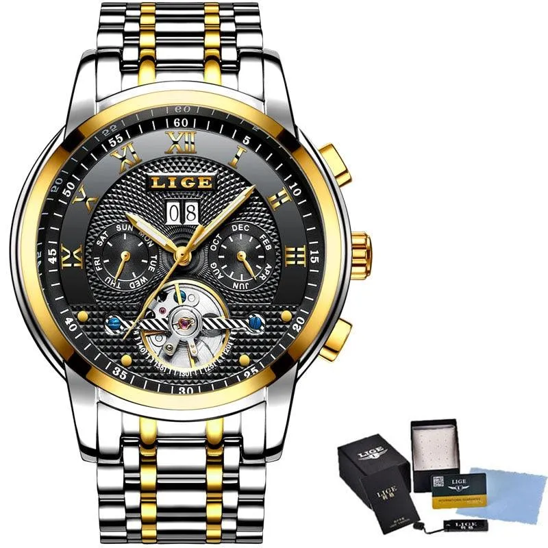 LIGE Mens Watches Fashion Top Brand Luxury Business Automatic Mechanical Watch Men Casual Waterproof Watch Relogio Masculino Box