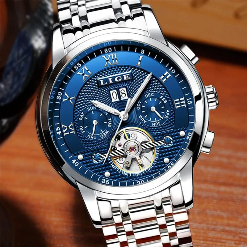 LIGE Mens Watches Fashion Top Brand Luxury Business Automatic Mechanical Watch Men Casual Waterproof Watch Relogio Masculino Box