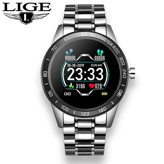 LIGE Steel Band Smart Watch Men Heart Rate Blood Pressure Monitor Sport Multifunction Mode Fitness Tracker Waterproof Smartwatch