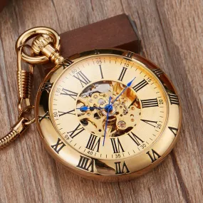 Luxury Copper Silver Automatic Mechanical Pocket Watch