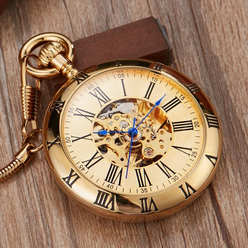 Luxury Copper Silver Automatic Mechanical Pocket Watch