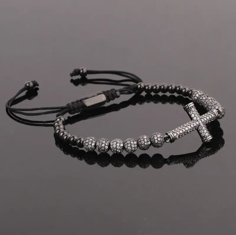 Luxury CZ Diamond Cross Charm Macrame Bracelets