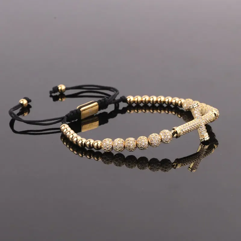 Luxury CZ Diamond Cross Charm Macrame Bracelets