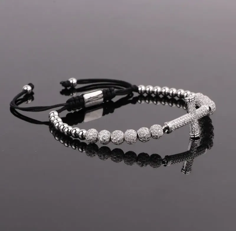 Luxury CZ Diamond Cross Charm Macrame Bracelets