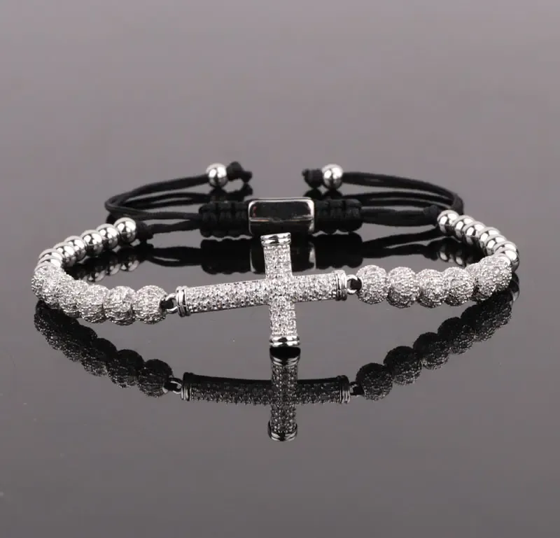 Luxury CZ Diamond Cross Charm Macrame Bracelets