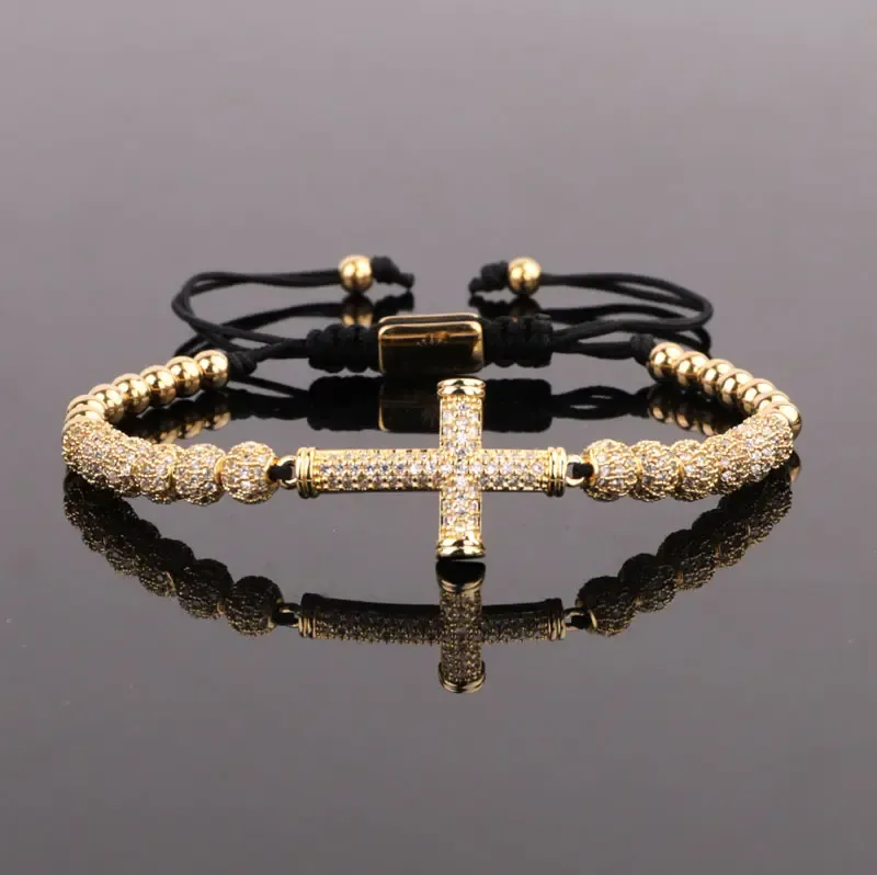 Luxury CZ Diamond Cross Charm Macrame Bracelets