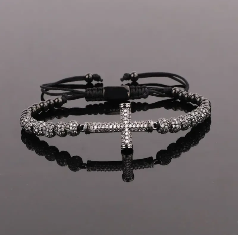 Luxury CZ Diamond Cross Charm Macrame Bracelets