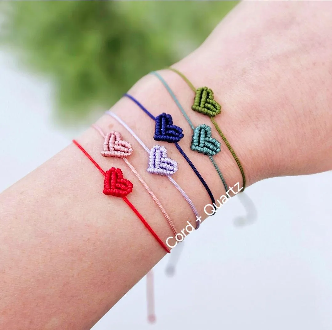 Macrame mini heart bracelets. Adustable for kids and adults. friendship bracelets. valentines day or birthday