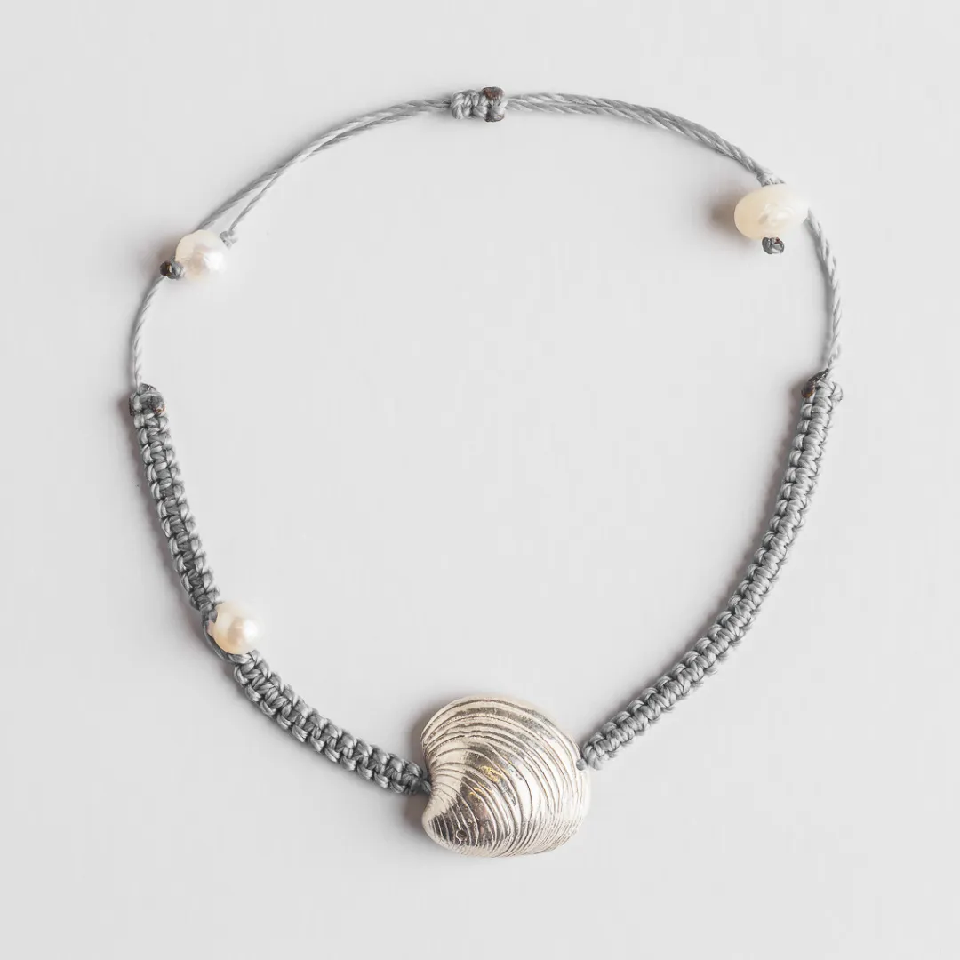 Master clam - macrame bracelet - silver 925 - grey