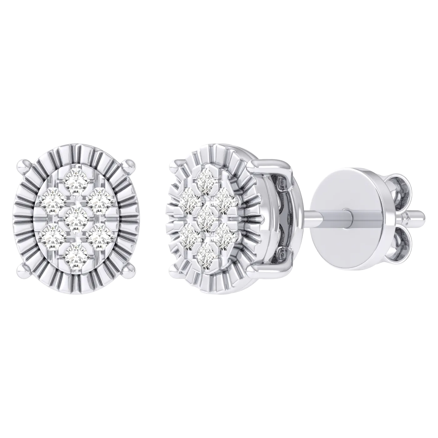 Men's Miracle Plate Oval Shaped Diamond Stud Earrings 0.04ct 14K Gold