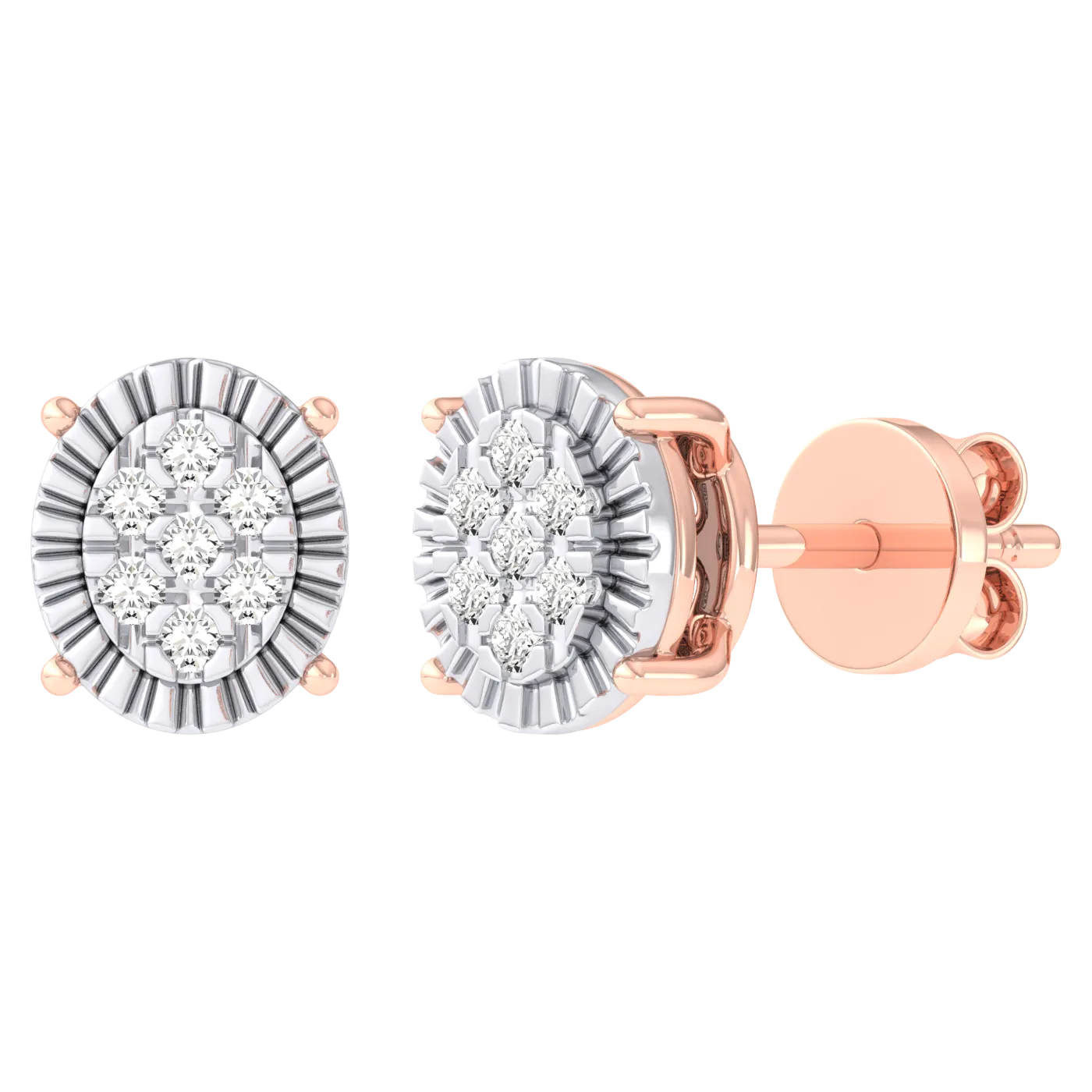 Men's Miracle Plate Oval Shaped Diamond Stud Earrings 0.04ct 14K Gold
