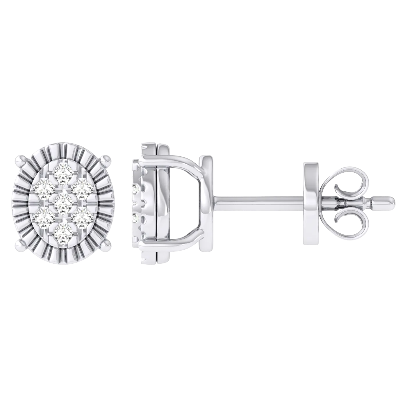 Men's Miracle Plate Oval Shaped Diamond Stud Earrings 0.04ct 14K Gold