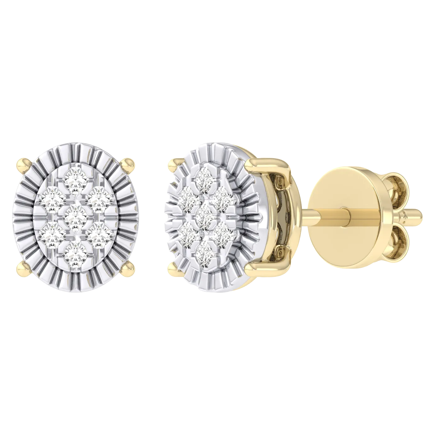 Men's Miracle Plate Oval Shaped Diamond Stud Earrings 0.04ct 14K Gold