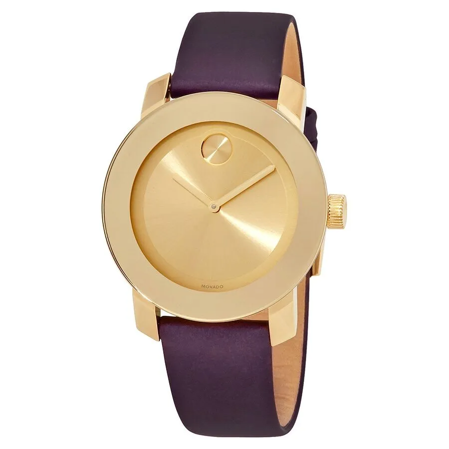 Movado Bold Gold Sunray Dial Burgundy Leather Ladies Watch 3600456