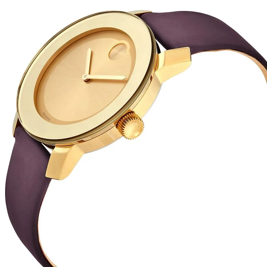 Movado Bold Gold Sunray Dial Burgundy Leather Ladies Watch 3600456
