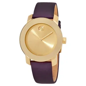 Movado Bold Gold Sunray Dial Burgundy Leather Ladies Watch 3600456