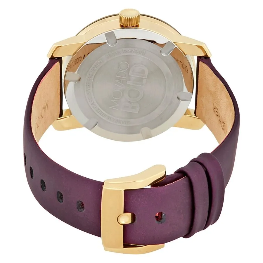 Movado Bold Gold Sunray Dial Burgundy Leather Ladies Watch 3600456