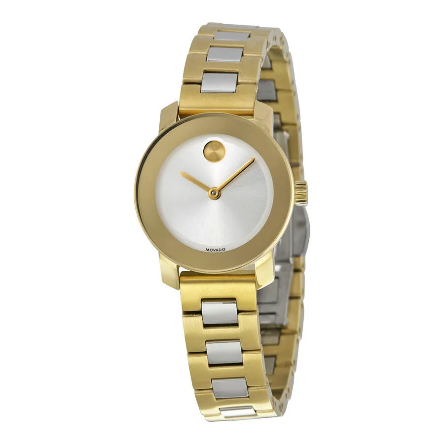 Movado Bold Silver Sunray Dial Silver- Gold tone Stainless Steel Band Ladies Quartz Watch 3600336