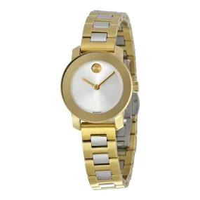 Movado Bold Silver Sunray Dial Silver- Gold tone Stainless Steel Band Ladies Quartz Watch 3600336