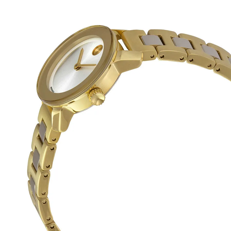 Movado Bold Silver Sunray Dial Silver- Gold tone Stainless Steel Band Ladies Quartz Watch 3600336