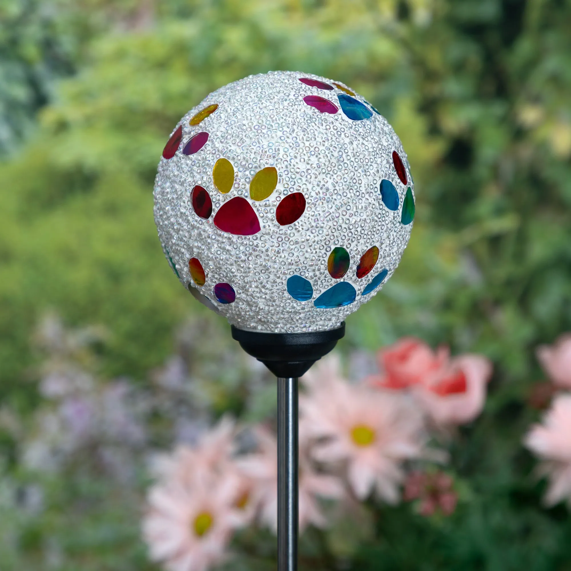 Multicolor Paws Beaded Solar Garden Stake