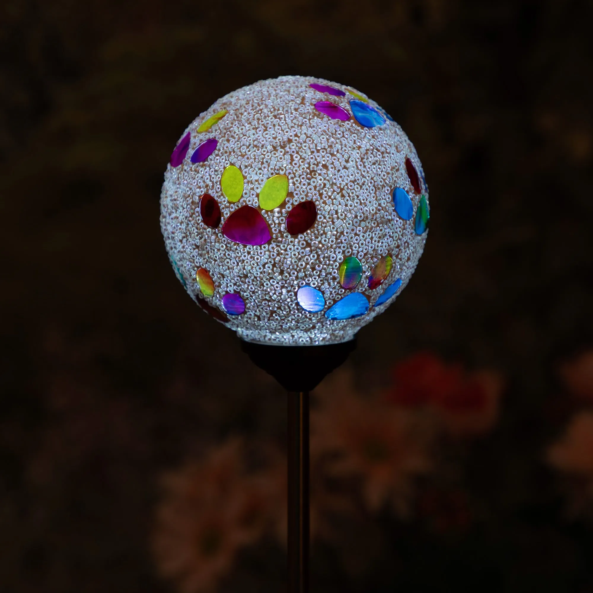 Multicolor Paws Beaded Solar Garden Stake