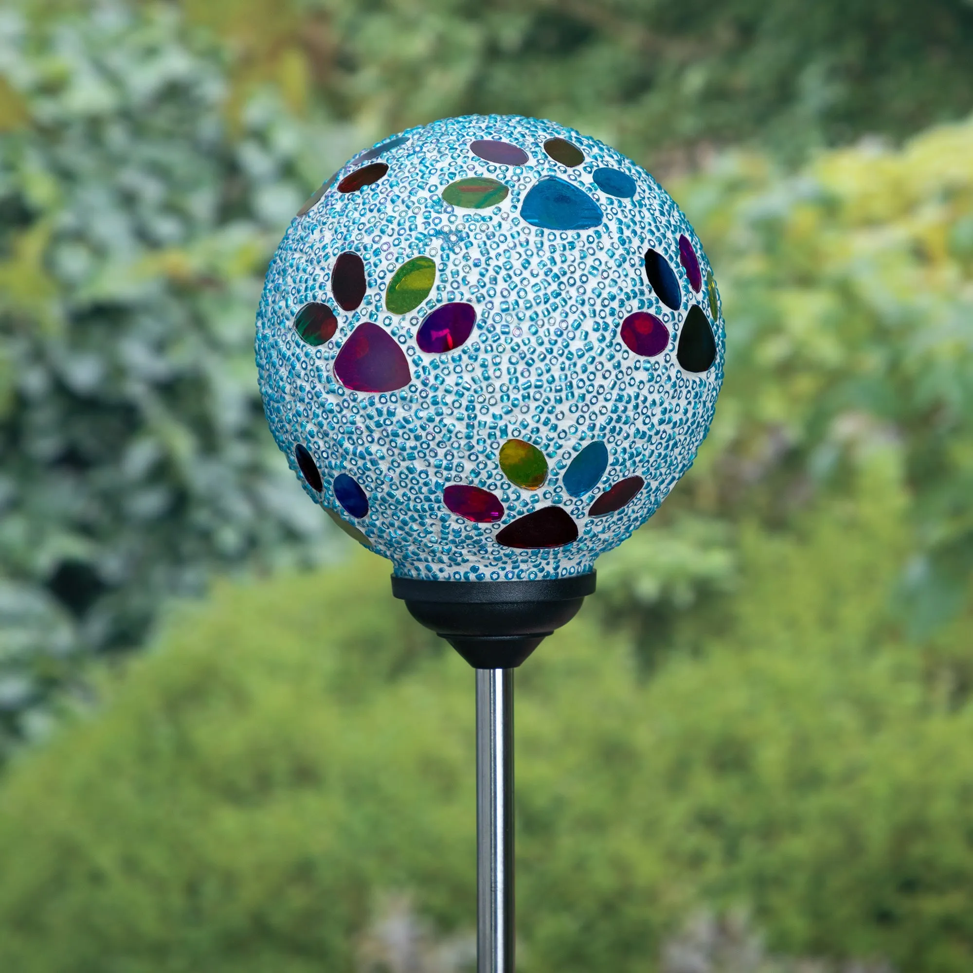 Multicolor Paws Beaded Solar Garden Stake