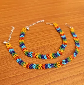 MULTICOLOUR BEADS SILVER PLATED ANKLETS