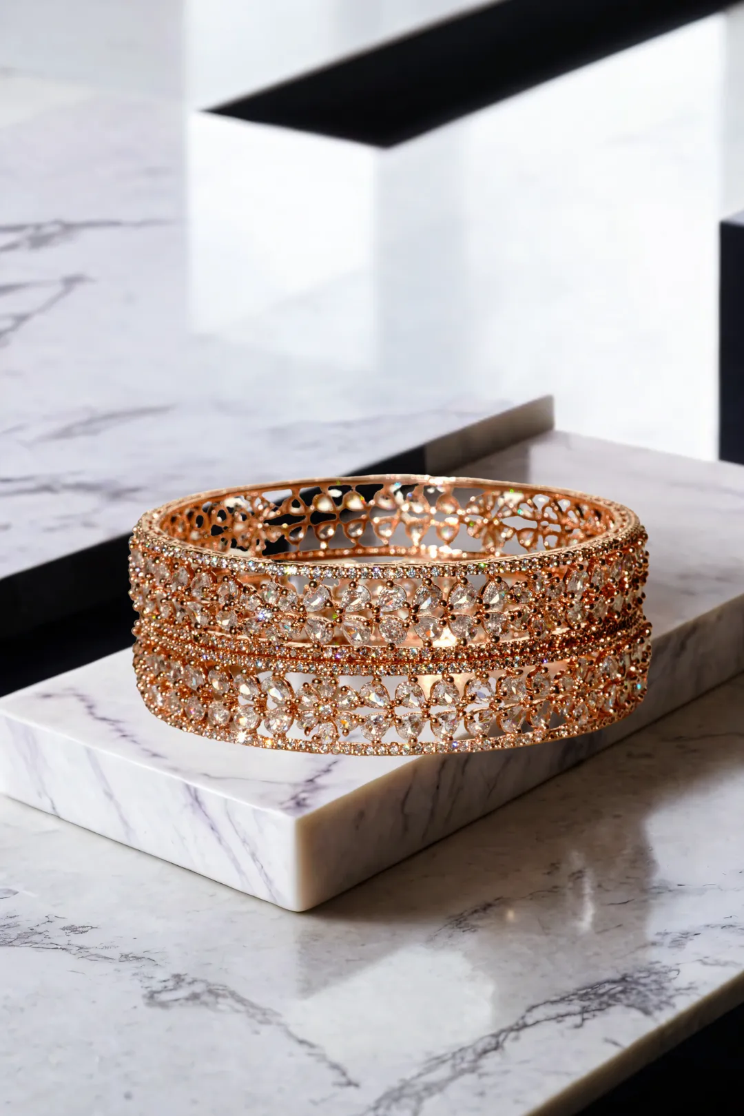 Myra - Rose Gold Plated AD Bangles (Set of 2)