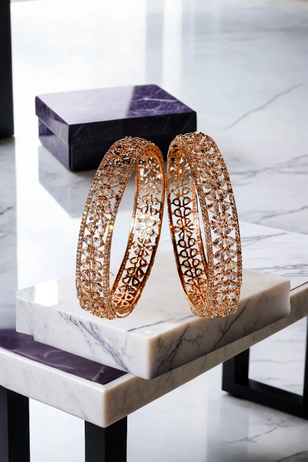 Myra - Rose Gold Plated AD Bangles (Set of 2)