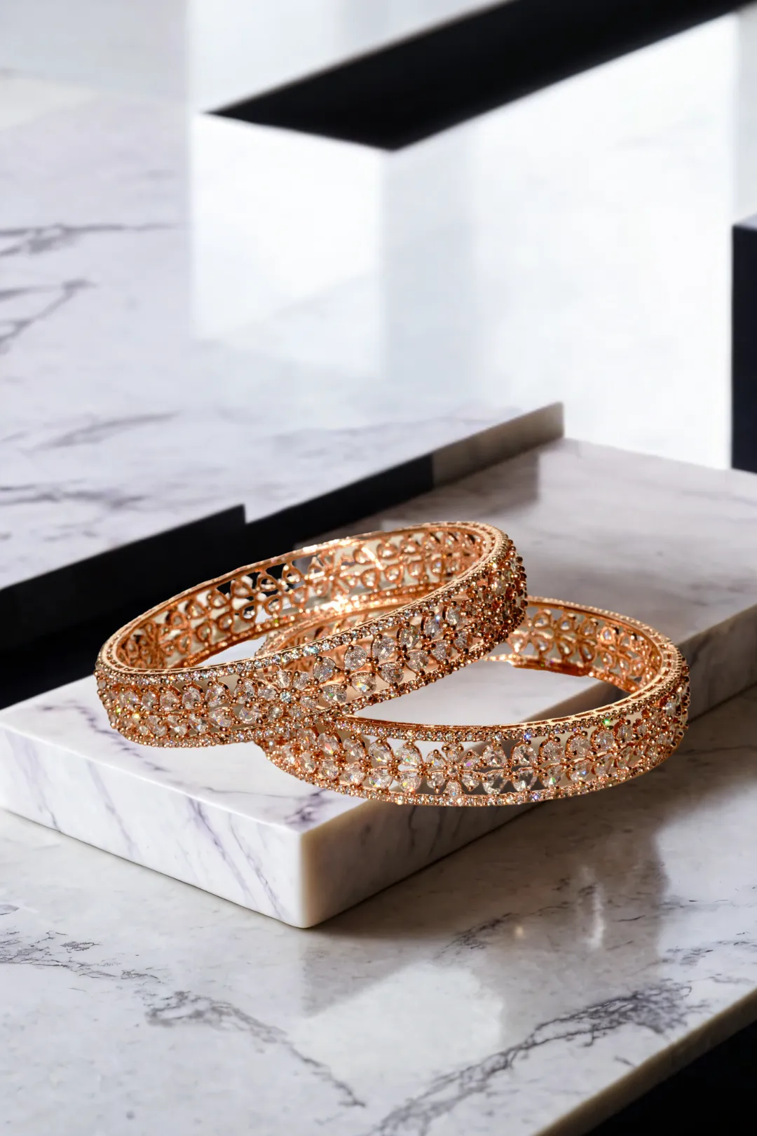 Myra - Rose Gold Plated AD Bangles (Set of 2)