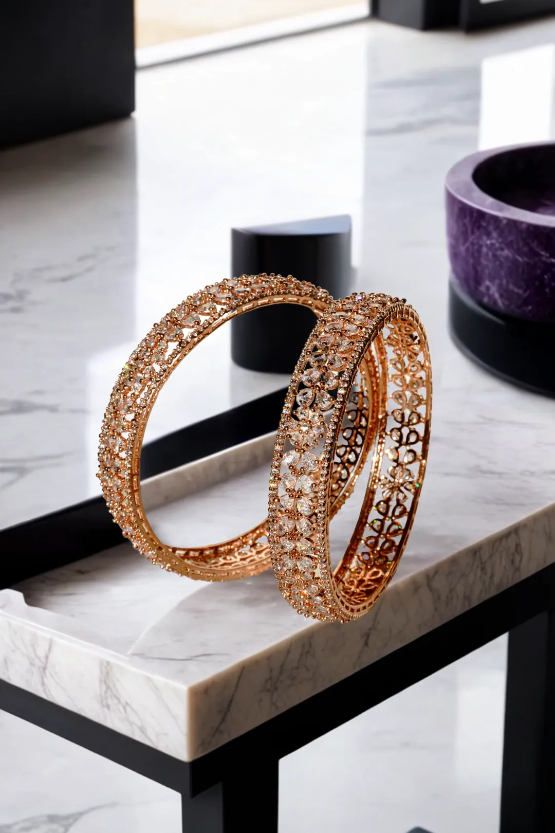 Myra - Rose Gold Plated AD Bangles (Set of 2)