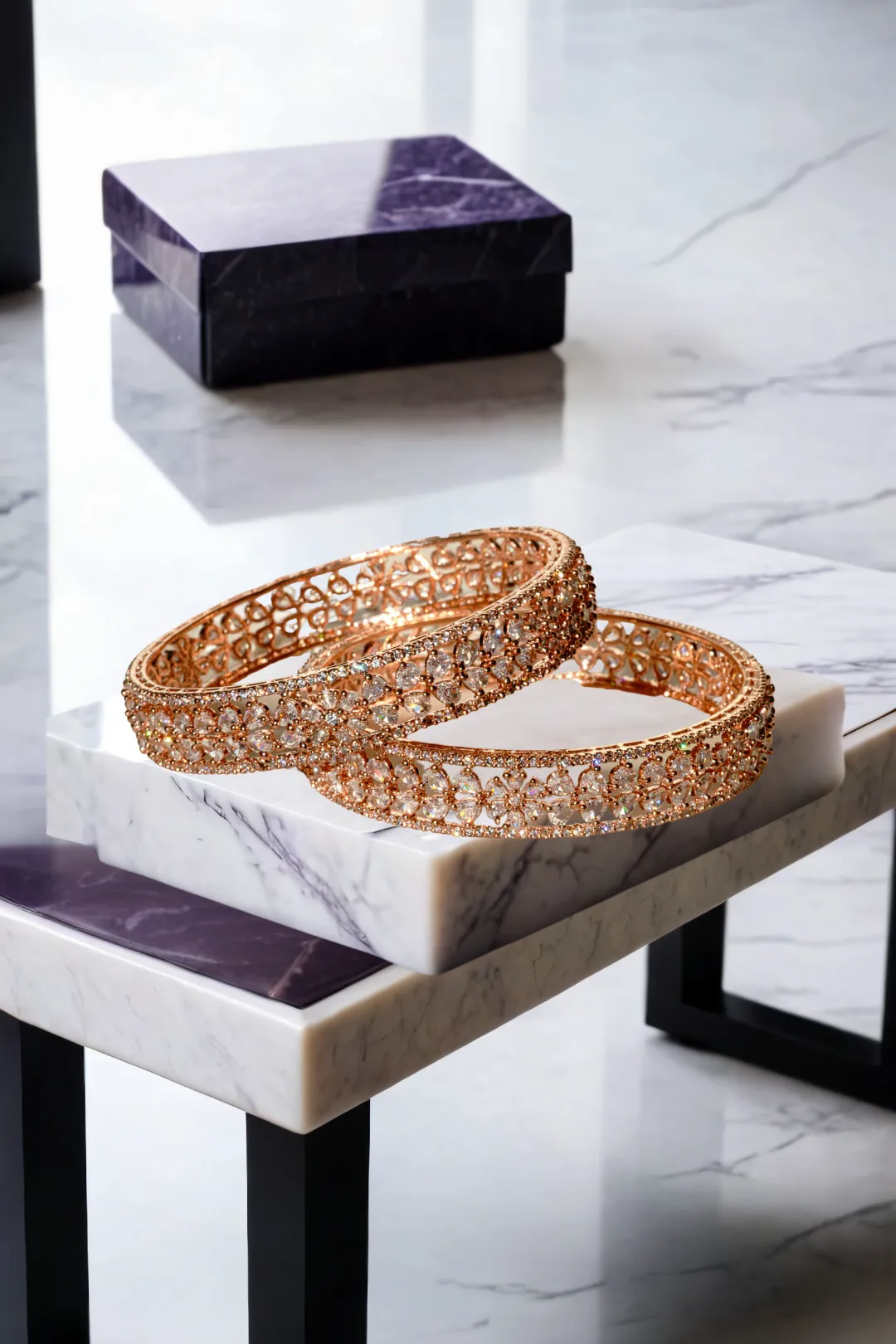 Myra - Rose Gold Plated AD Bangles (Set of 2)