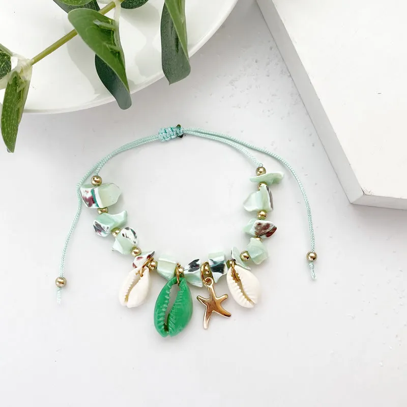 Natural Shell Conch Starfish Beach Barefoot String Cord Woven For Women
