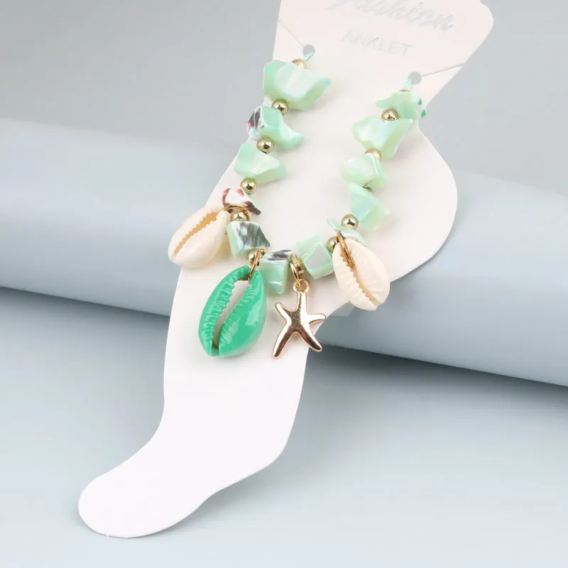 Natural Shell Conch Starfish Beach Barefoot String Cord Woven For Women