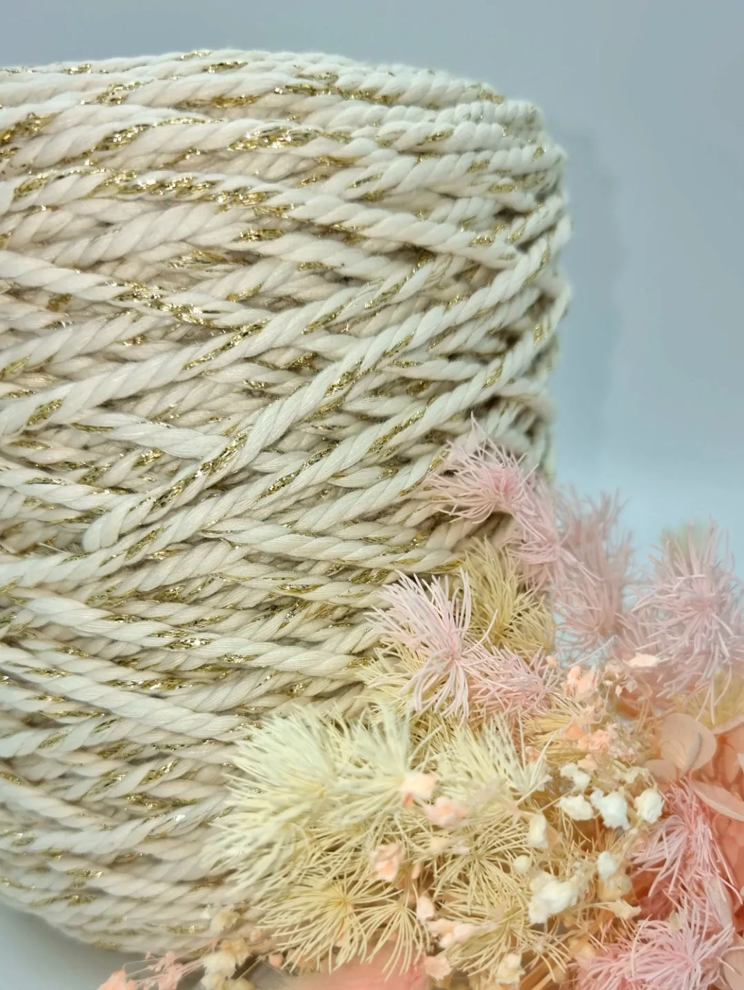 Natural Shiny Gold 3 Strand Macrame Cord - 3MM 3 Strand Luxe Cotton String 1KG