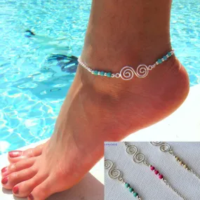 Natural Turquoises Beaded Anklets Spiral Alloy Guru Anklet Chain