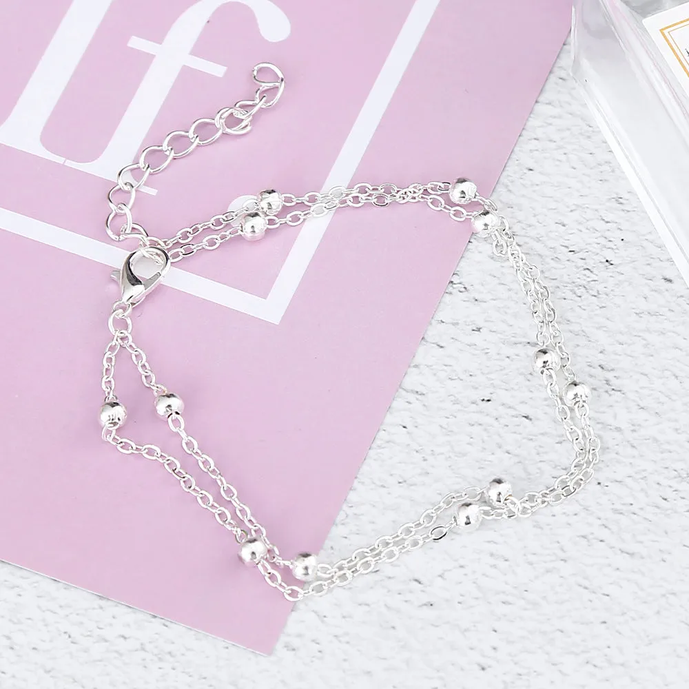 New Bell Beaded Silver Color Anklets For Women
