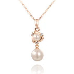 New Pearl Necklace Rhinestone Crystal Silver Gold Plated Link Chain Pendant Necklaces Classic Pearl Jewelry For Women Gift