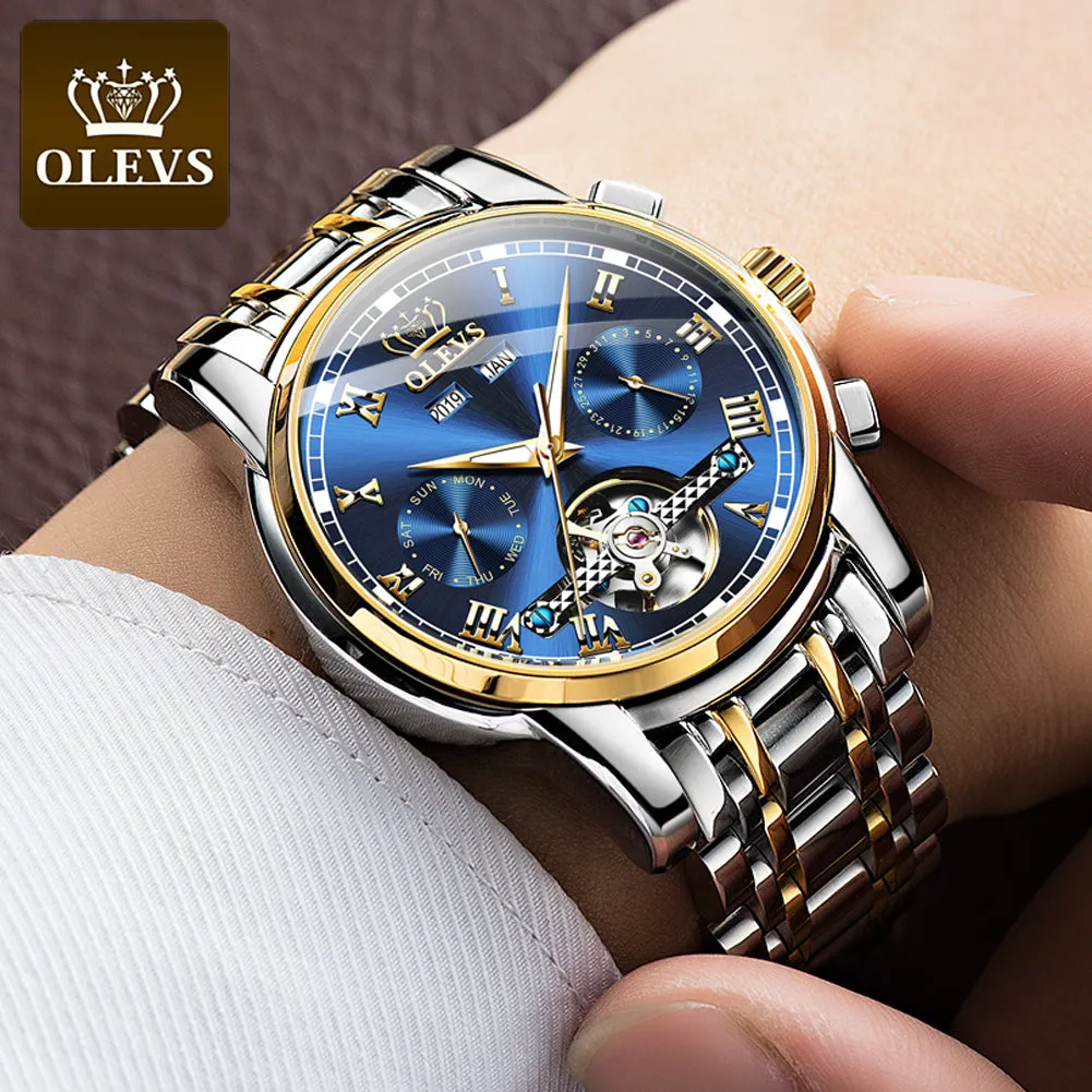 Olevs Top Brand Men Watch Automatic Mechanical Watch Dress Luxury Moon