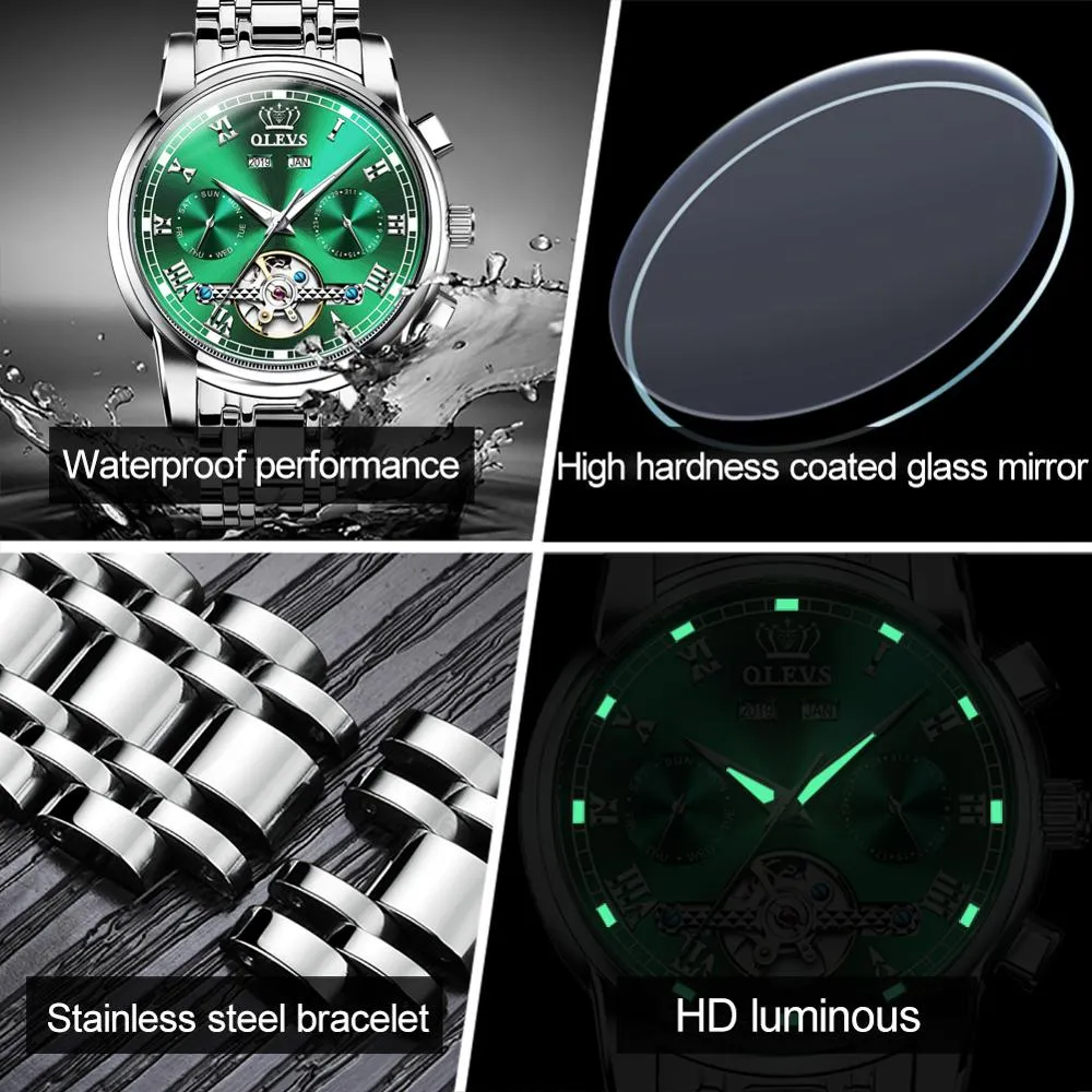 Olevs Top Brand Men Watch Automatic Mechanical Watch Dress Luxury Moon