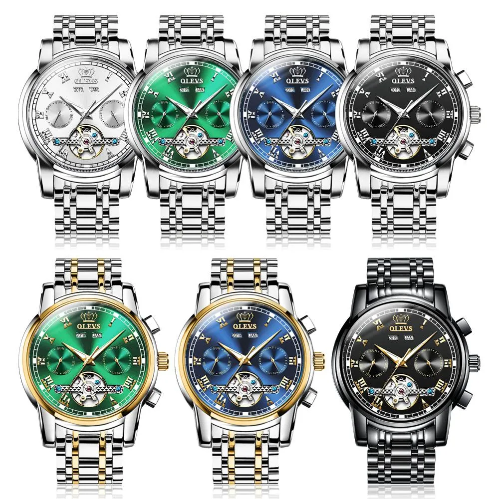 Olevs Top Brand Men Watch Automatic Mechanical Watch Dress Luxury Moon