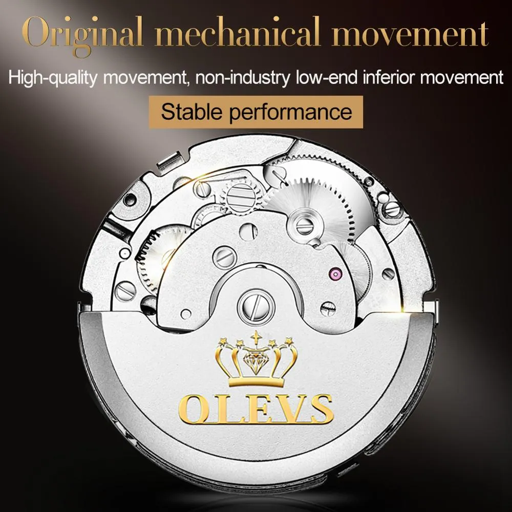 Olevs Top Brand Men Watch Automatic Mechanical Watch Dress Luxury Moon
