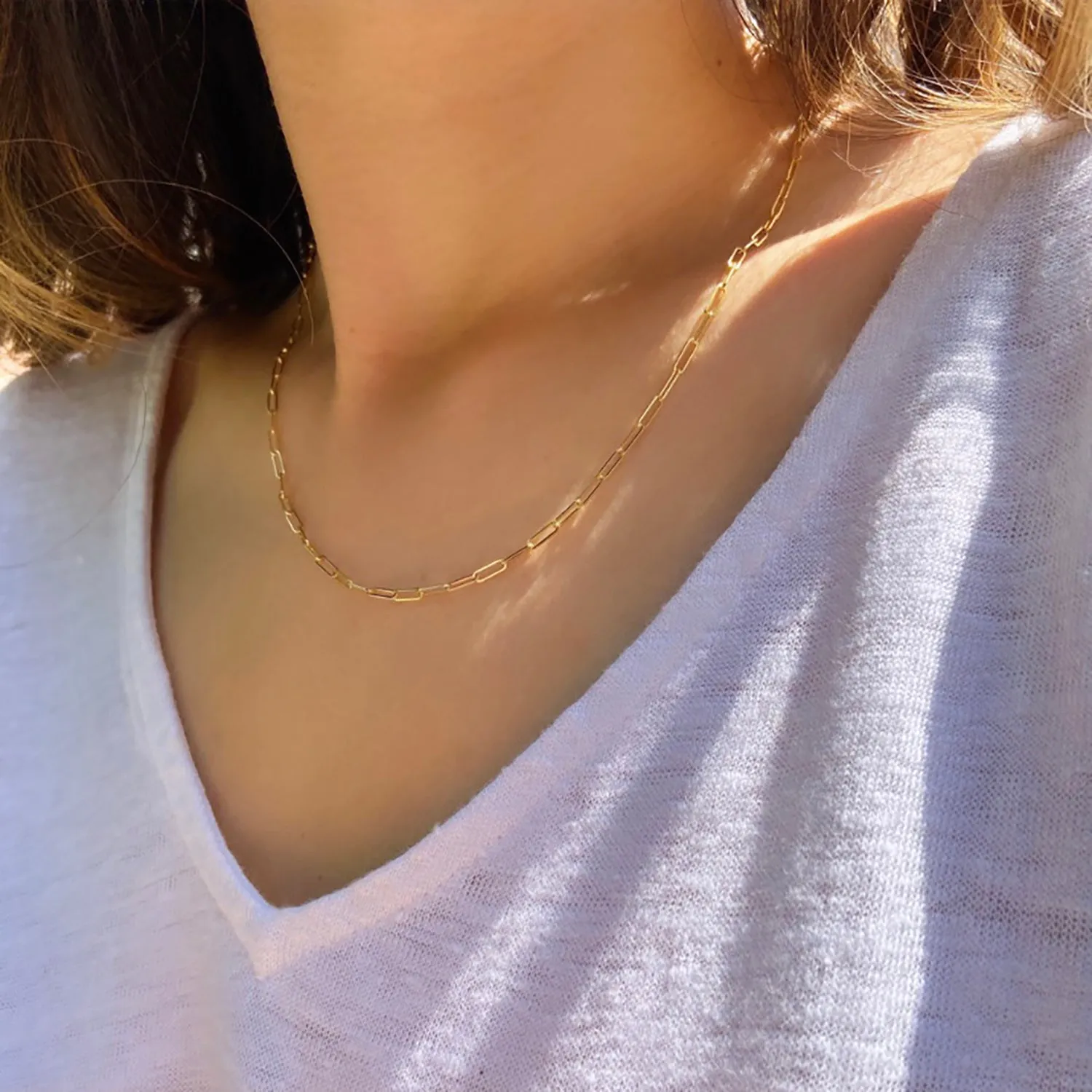 Paperclip Link Chain Necklace in 14k Gold
