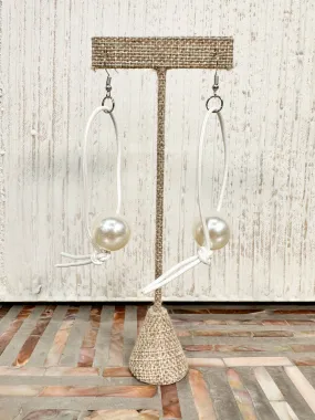Pearl Leatherette Drop Earrings, White/White