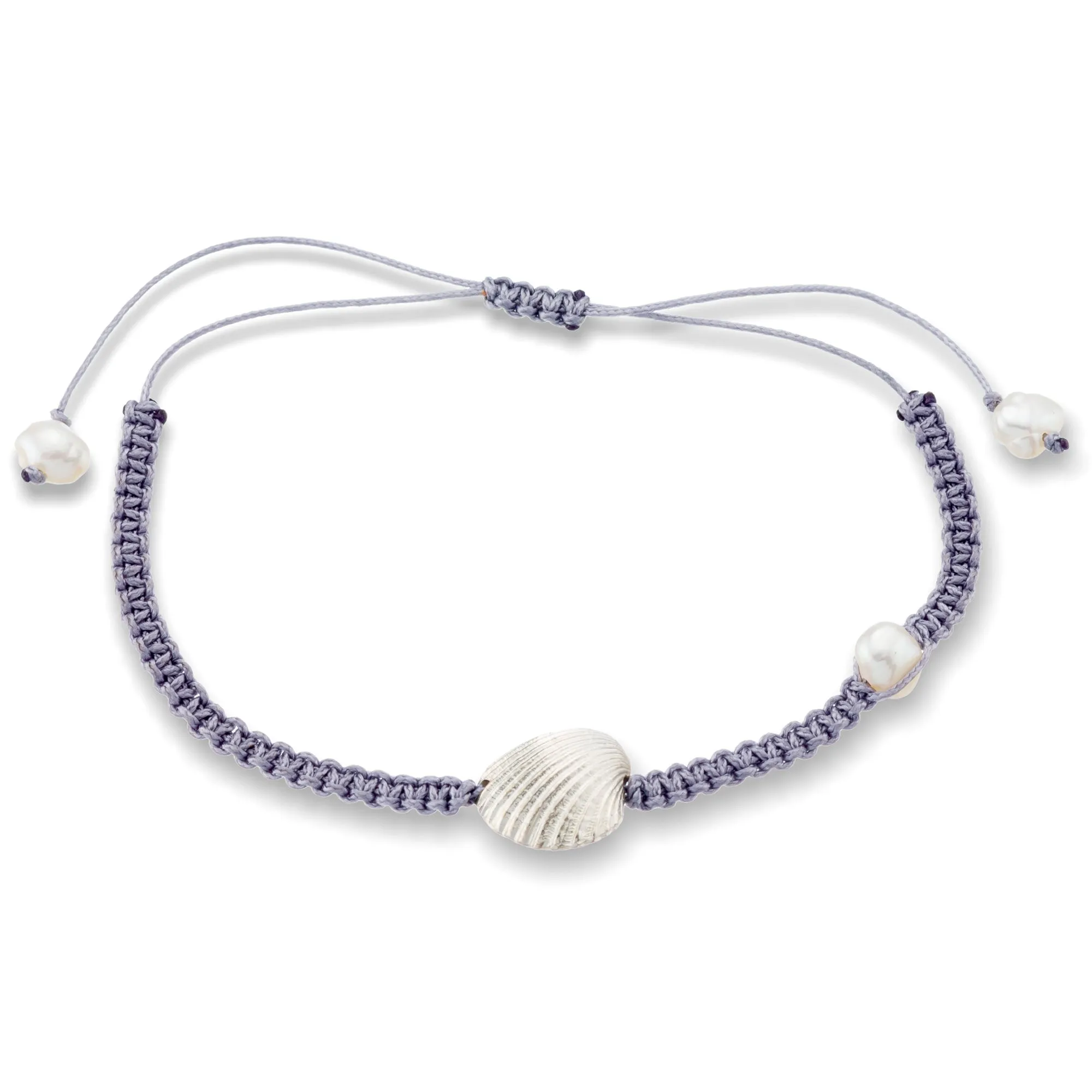 Perfect oyster - macrame bracelet - silver 925 - grey