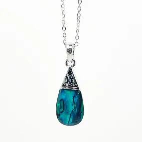 Pretty Paua Shell Drop Necklace with Filigree Top